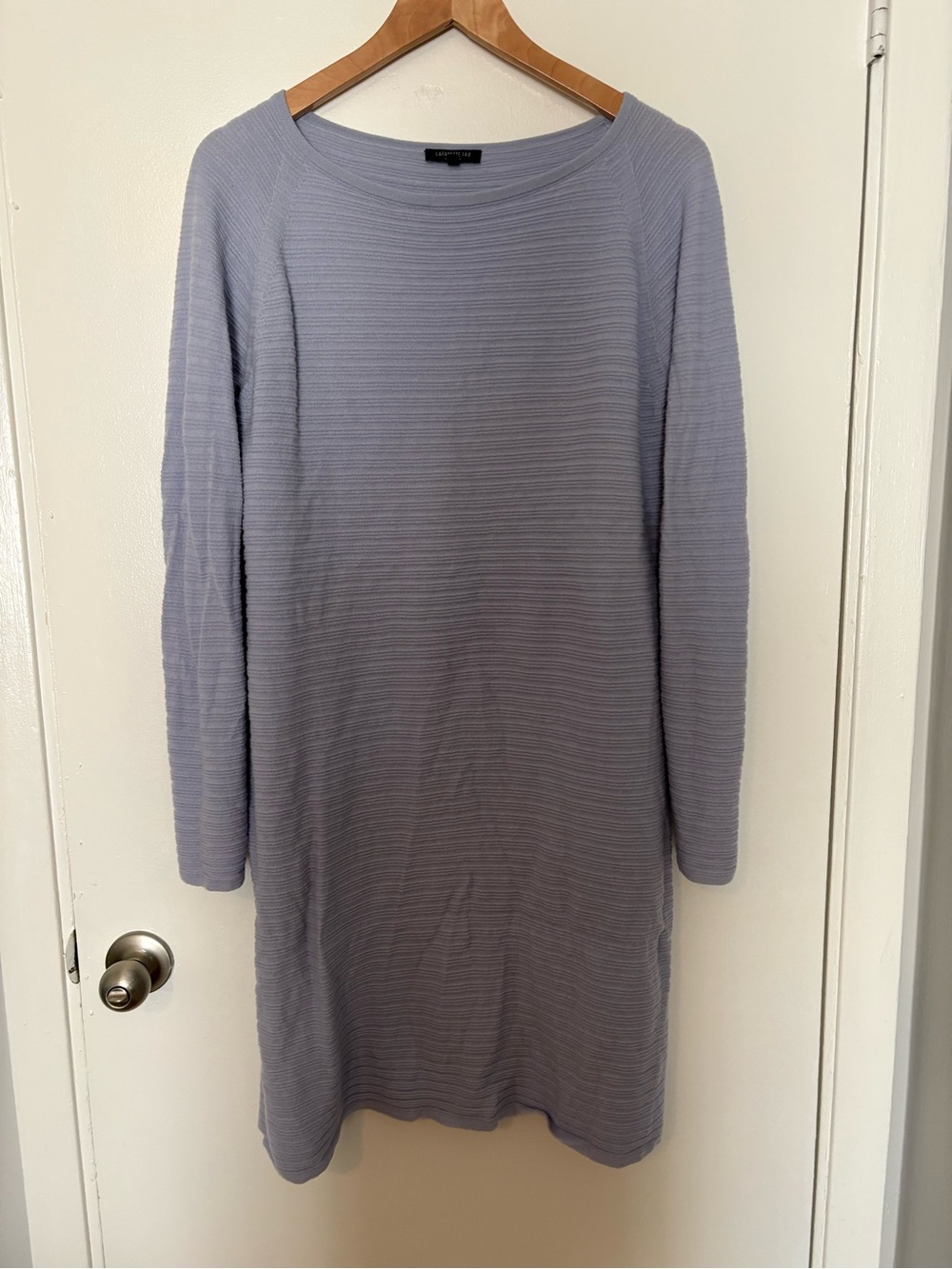 Lafeyette148 Light blue Ribbed Knit Long Sleeve Dress wool
